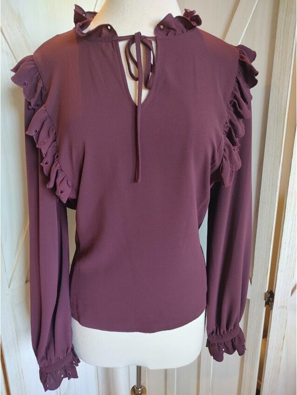 CeCe Women's Ruffle Detail Long Sleeve Blouse XL Burgundy #girlhoodcore #fairy